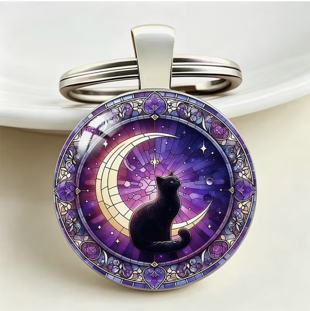 3/$25 Black Cat Moon Keychain Pendant - Mystical Celestial NEW